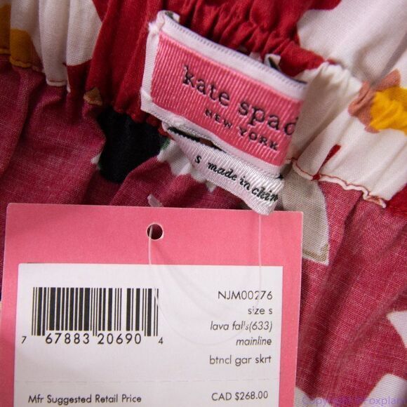NWT kate spade botanical garden cotton midi skirt, Red and white, size S - Picture 15 of 15